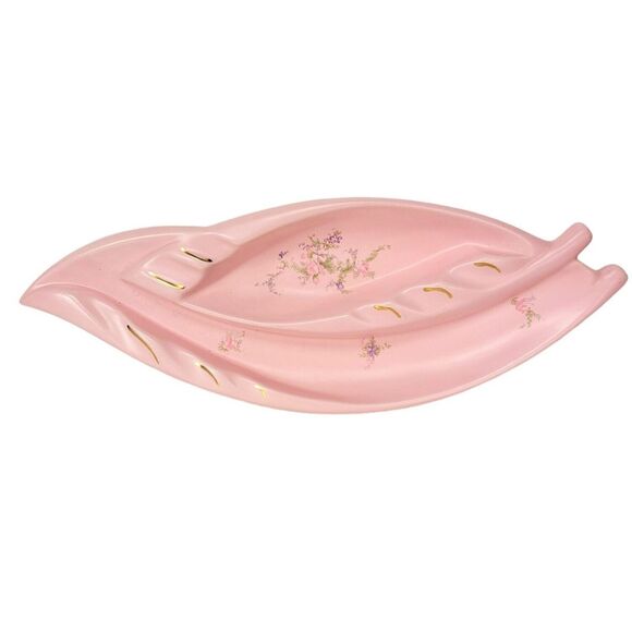Vintage MCM 50s Atomic Pink Floral Ceramic Large Centerpiece Ashtray Mid-Century - Picture 2 of 13